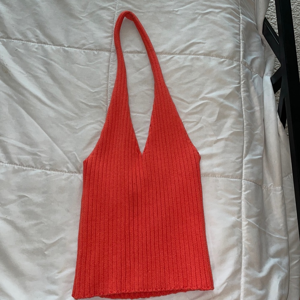 Orange ribbed halter top